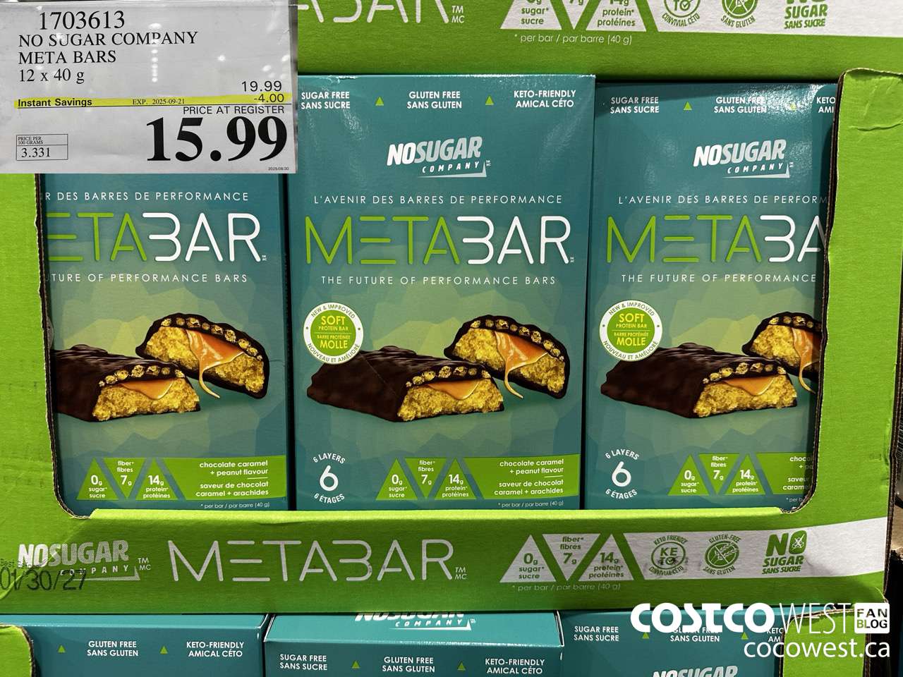 1703613 NO SUGAR COMPANY META BARS 12 x 40g ($4.00 INSTANT SAVINGS EXPIRES ON 2025-09-21) $15.99
