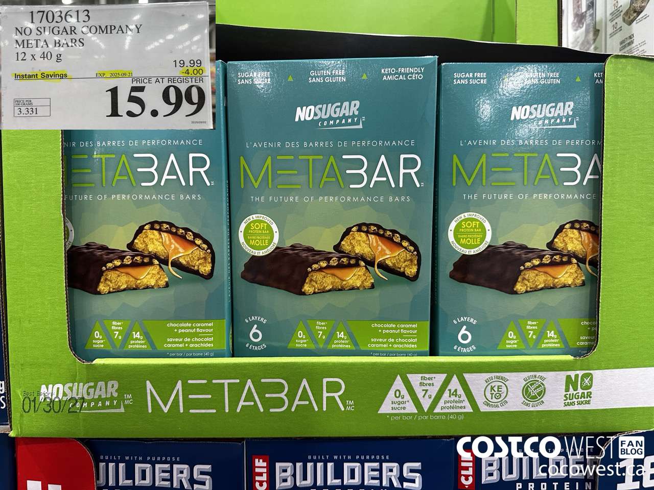 1703613 NO SUGAR COMPANY META BARS 12 x 40g ($4.00 INSTANT SAVINGS EXPIRES ON 2025-09-21) $15.99