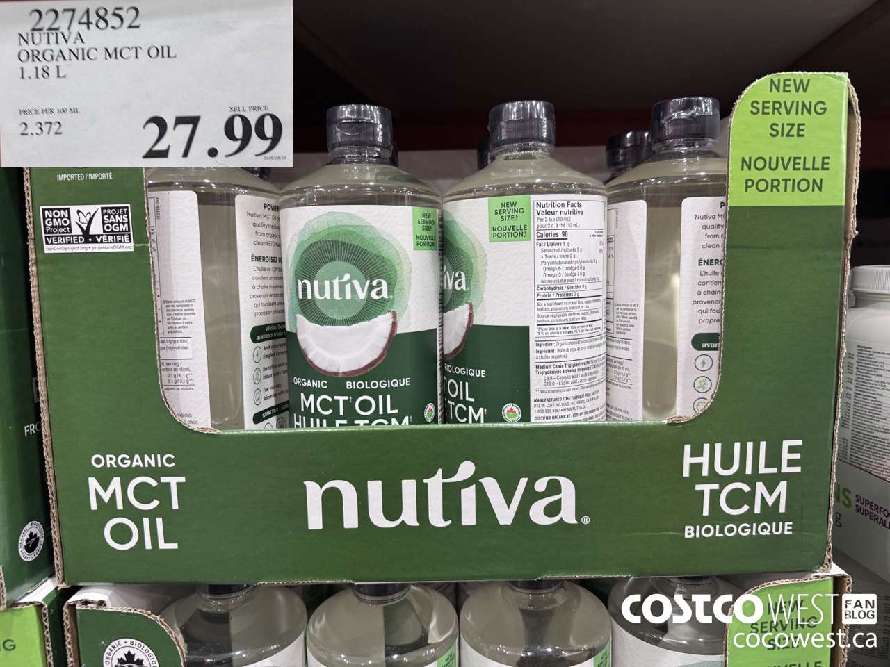 2274852 NUTIVA ORGANIC MCT OIL 1.18L $27.99