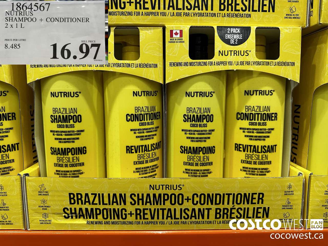 1864567 NUTRIUS SHAMPOO + CONDITIONER 2 X 1L $16.97
