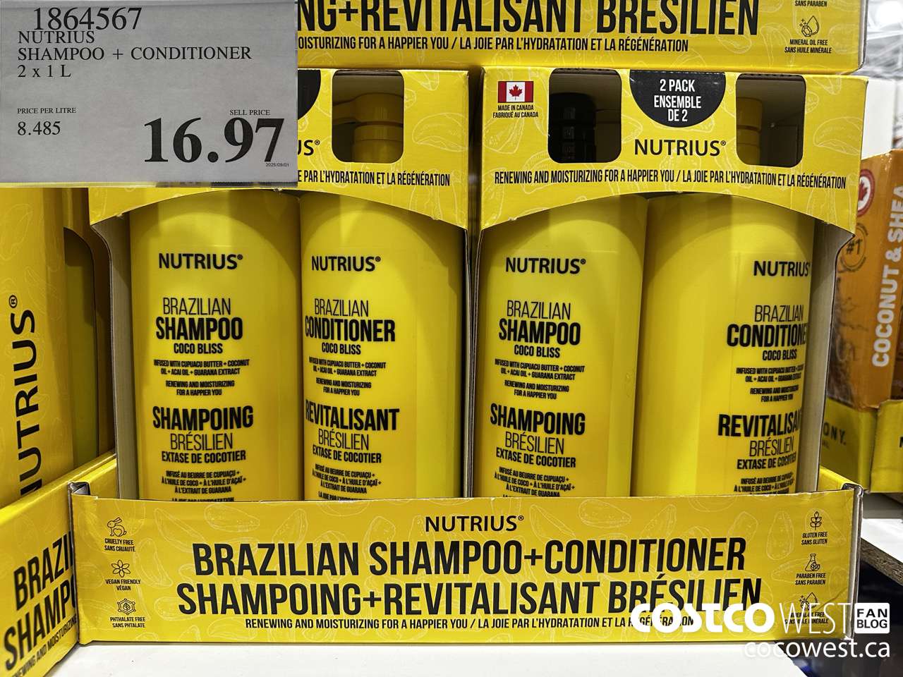1864567 NUTRIUS SHAMPOO + CONDITIONER 2 X 1L $16.97