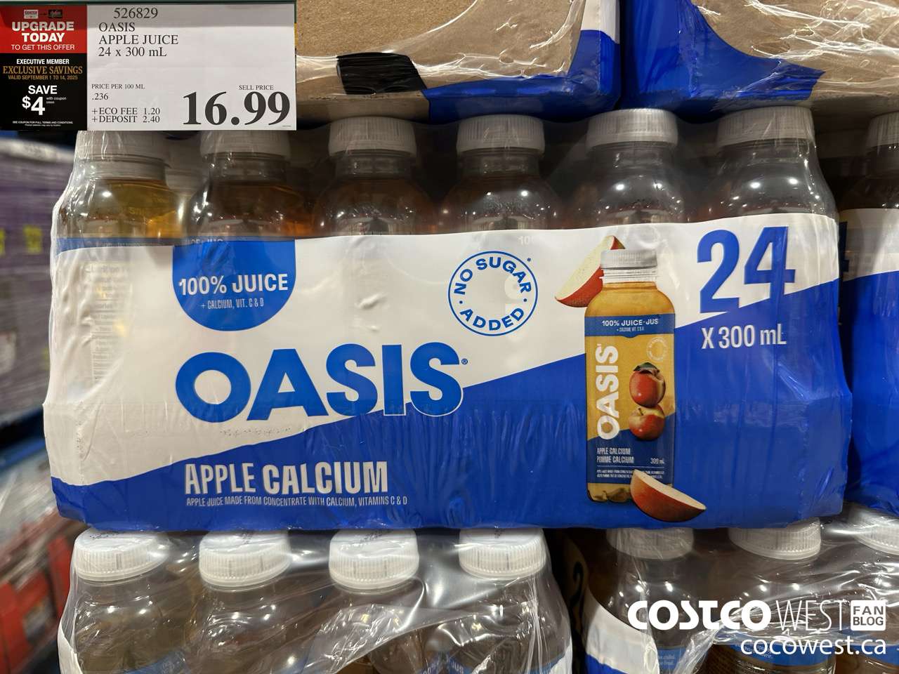 526829 OASIS APPLE JUICE 24 x 300 mL ($4.00 INSTANT SAVINGS EXPIRES ON 2025-09-14) $12.99