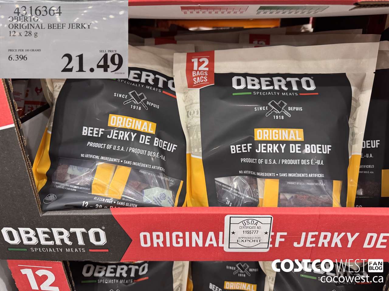 4316364 OBERTO ORIGINAL BEEF JERKY 12 X 28 G $21.49