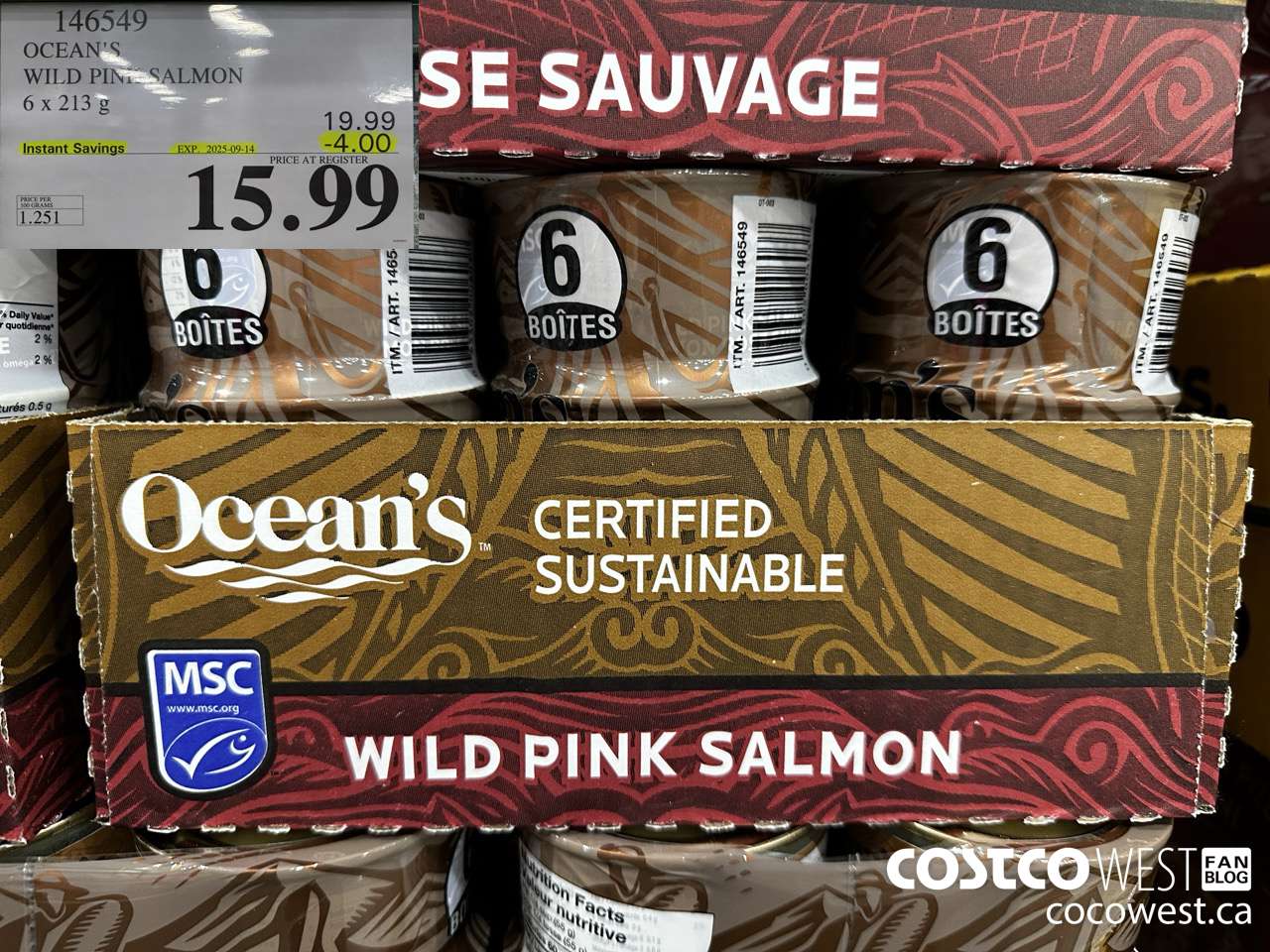 146549 OCEAN'S PINK SALMON 6 X 213 G ($4.00 INSTANT SAVINGS EXPIRES ON 2025-09-14) $15.99