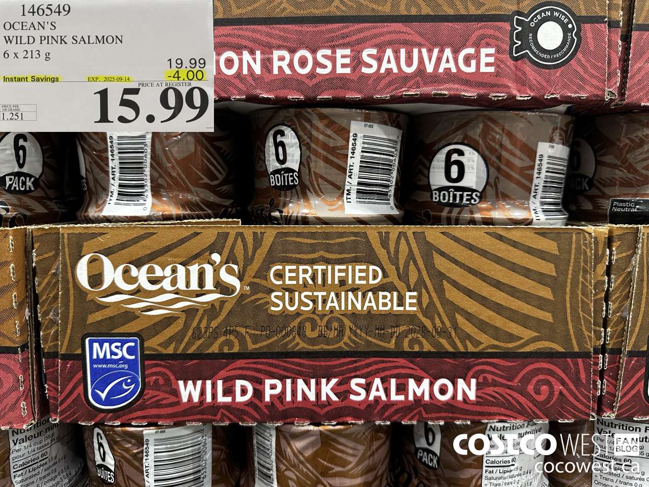 146549 OCEAN'S PINK SALMON 6 X 213 G ($4.00 INSTANT SAVINGS EXPIRES ON 2025-09-14) $15.99