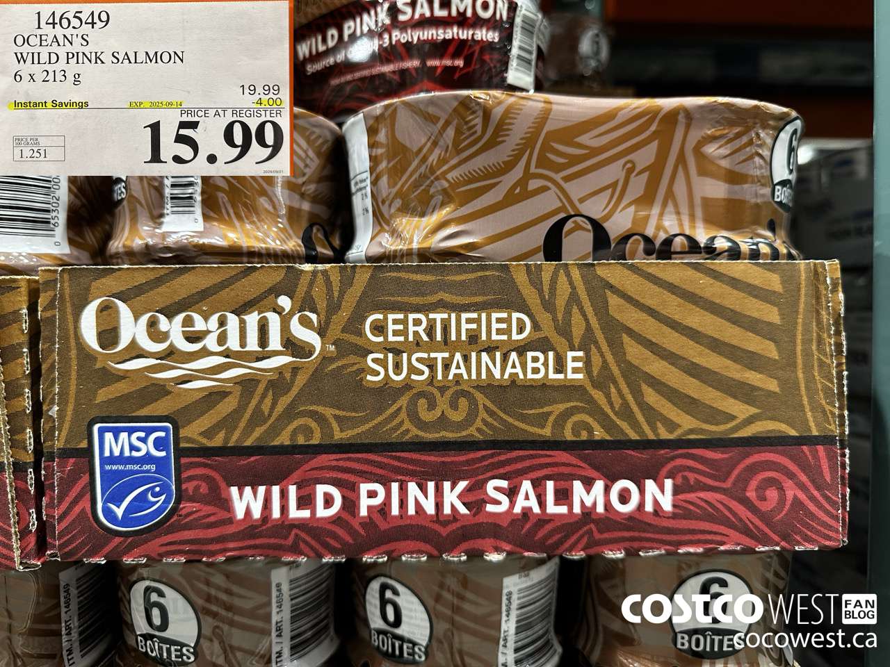 146549 OCEAN'S PINK SALMON 6 X 213 G ($4.00 INSTANT SAVINGS EXPIRES ON 2025-09-14) $15.99