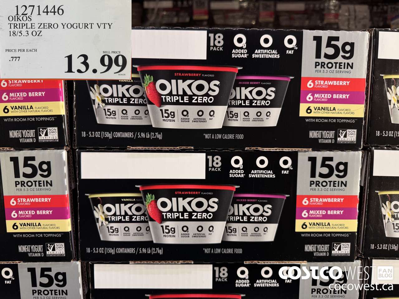 1271446 OIKOS TRIPLE ZERO YOGURT VTY 18/5.3 OZ $13.99