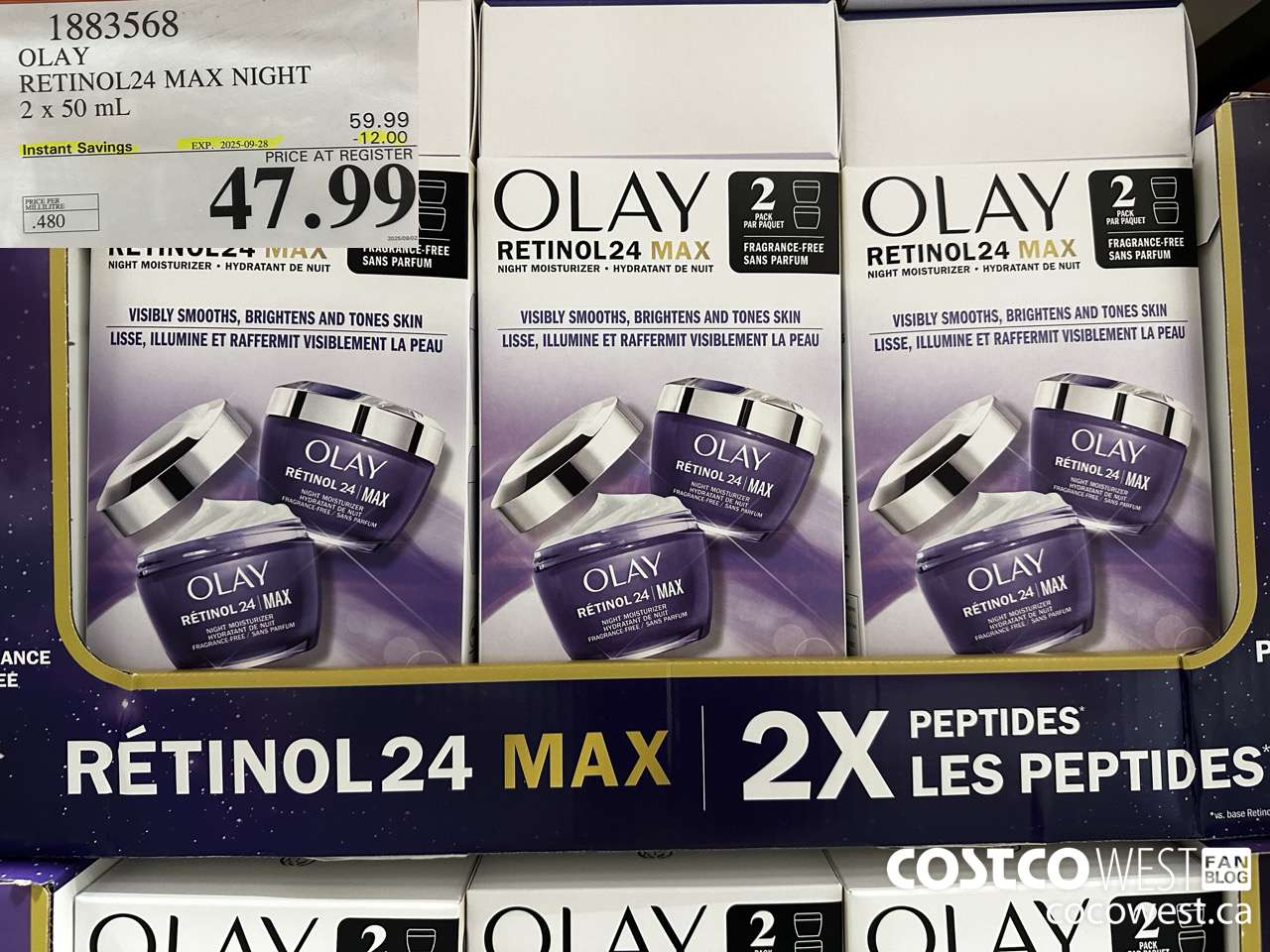 1883568 OLAY RETINOL24 MAX NIGHT 2 x 50 mL ($12.00 INSTANT SAVINGS EXPIRES ON 2025-09-28) $47.99