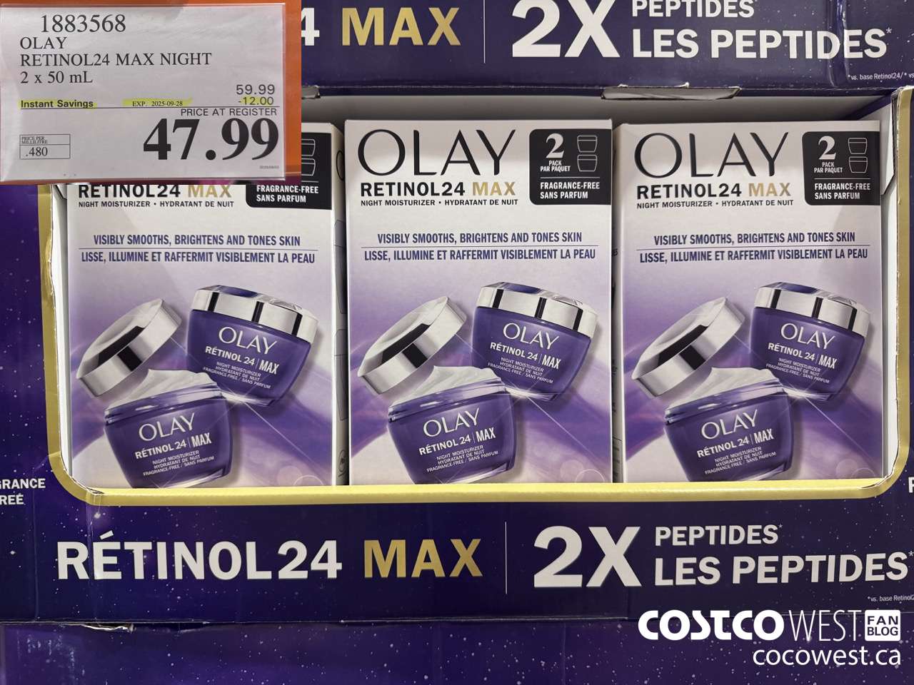 1883568 OLAY RETINOL24 MAX NIGHT 2 x 50 mL ($12.00 INSTANT SAVINGS EXPIRES ON 2025-09-28) $47.99