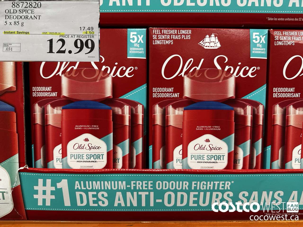 8872820 OLD SPICE DEODORANT 5 x 85 g ($4.50 INSTANT SAVINGS EXPIRES ON 2025-09-14) $12.99