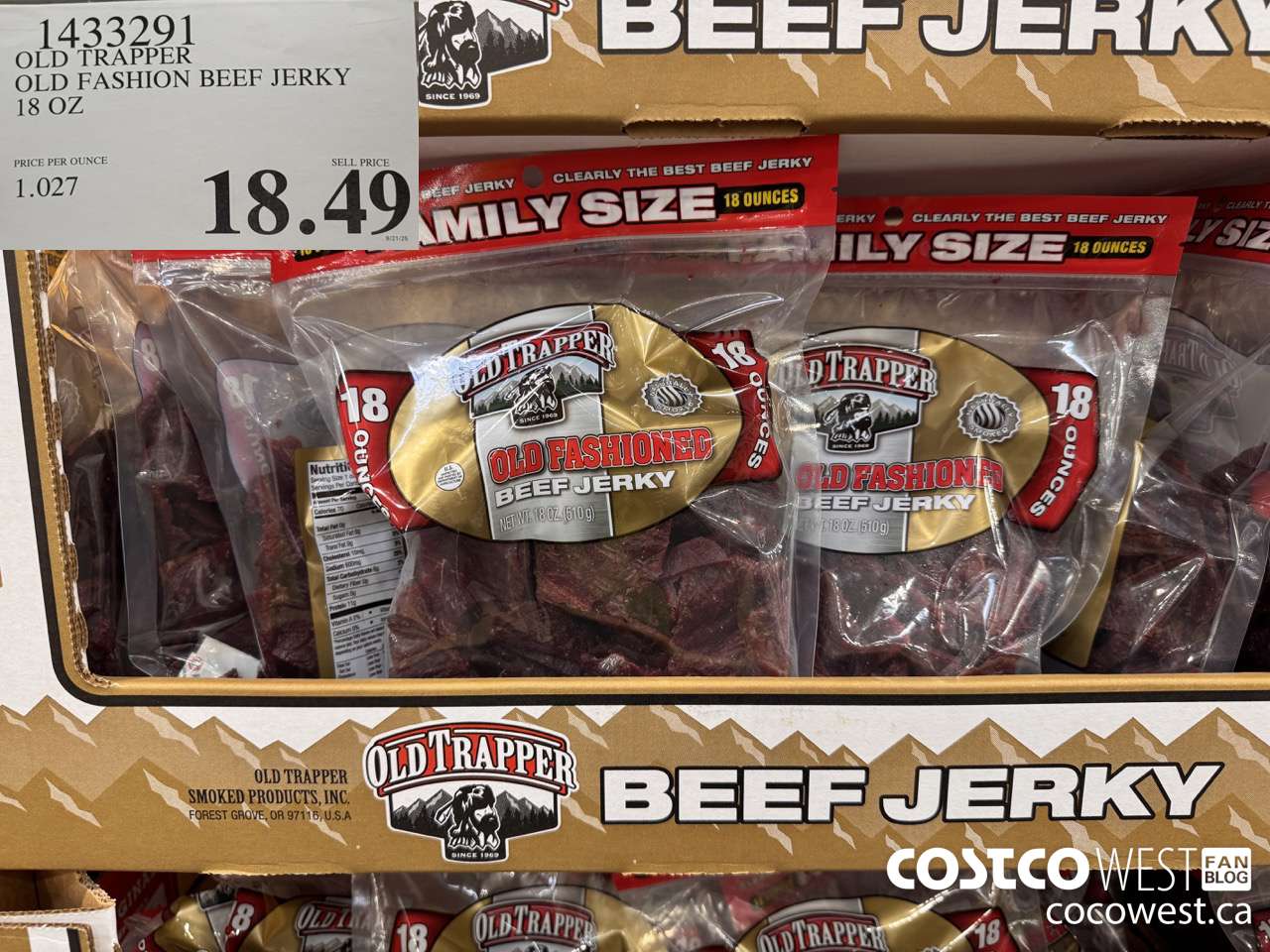 1433291 OLD TRAPPER OLD FASHION BEEF JERKY 18 OZ $18.49