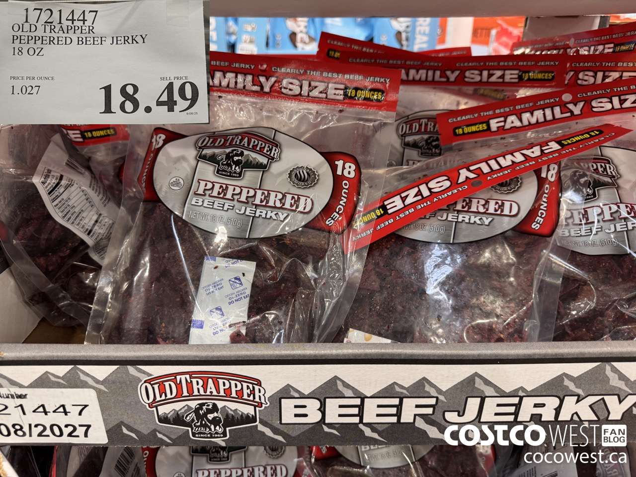 1721447 OLD TRAPPER PEPPERED BEEF JERKY 18 OZ $18.49