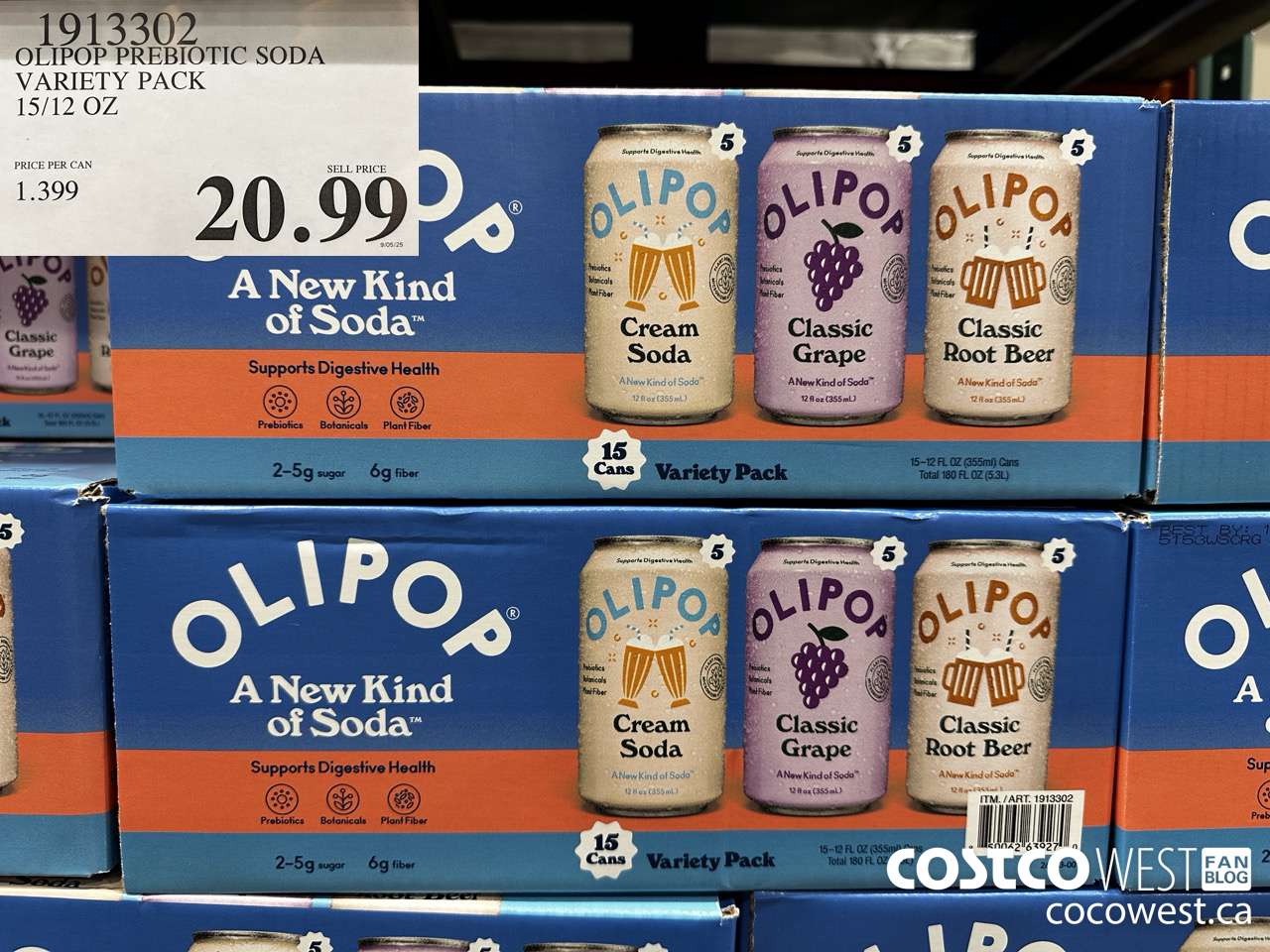 1913302 OLIPOP PROBIOTIC SODA VARIETY PACK 15/12 OZ $20.99