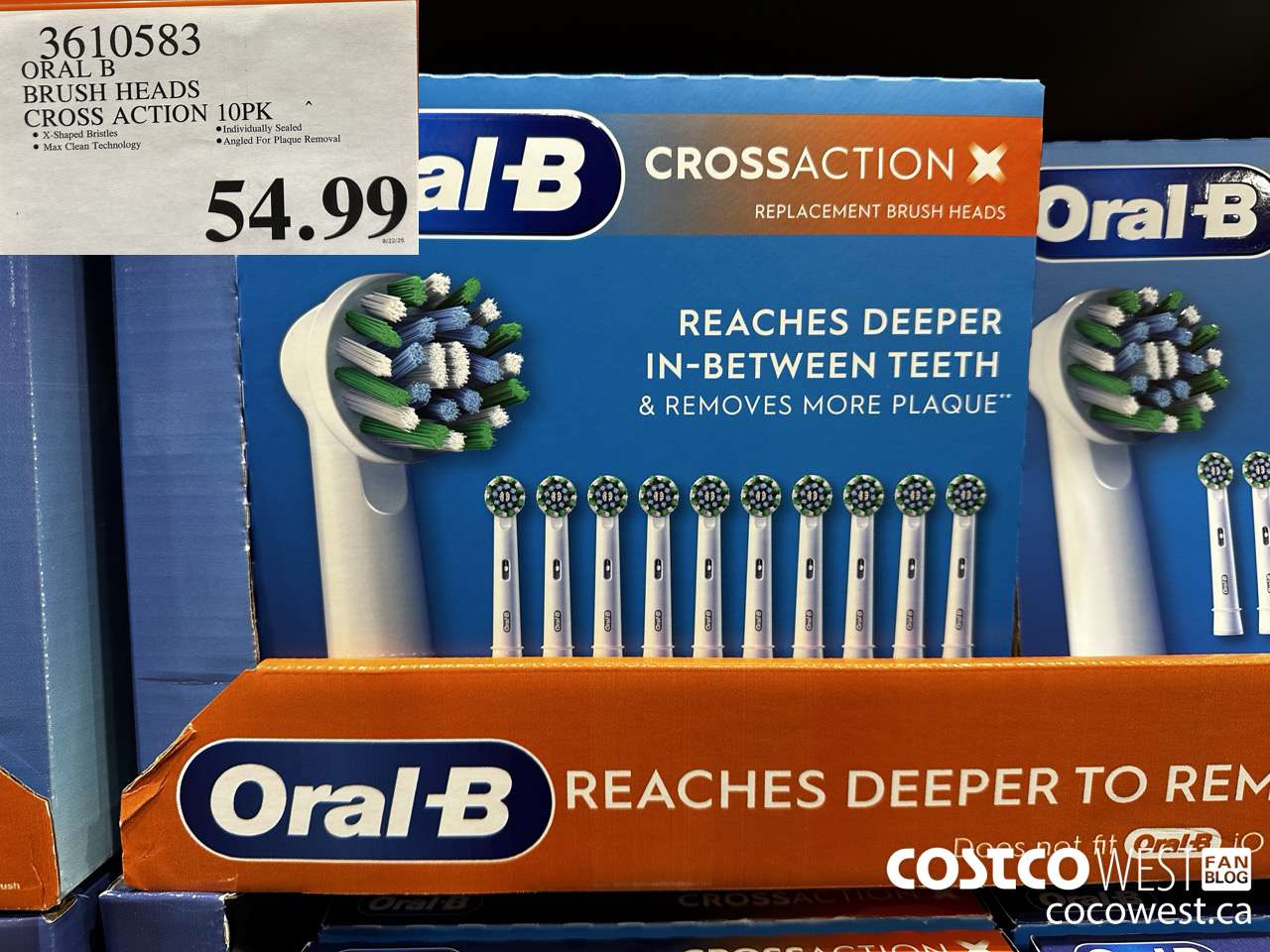 3610583 ORAL B BRUSH HEADS CROSS ACTION 10PK $54.99