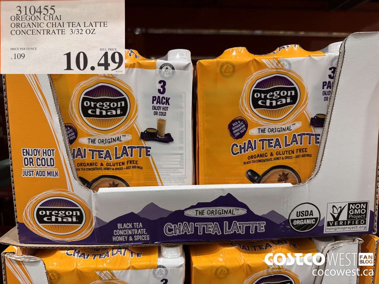 310455 OREGON CHAI ORGANIC CHAI TEA LATTE CONCENTRATE 3/32 OZ $10.49