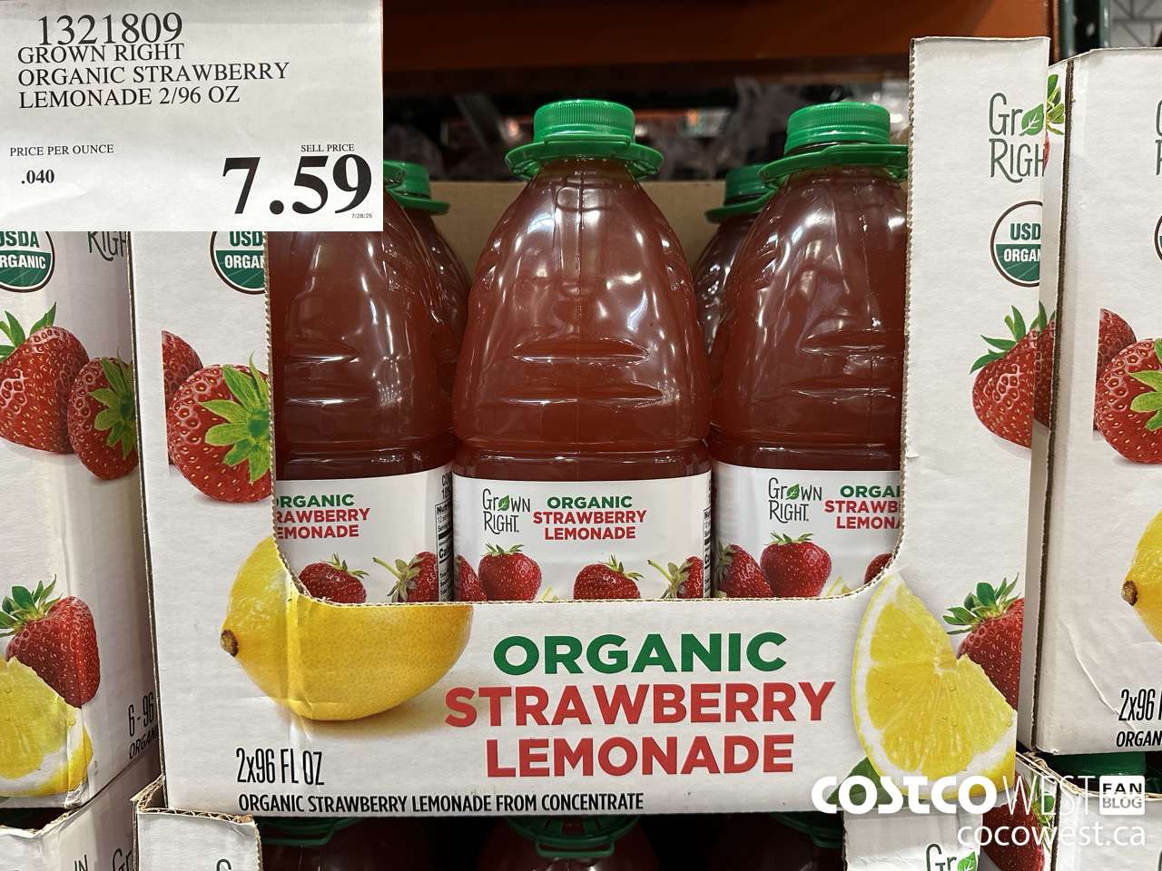 1321809 ORGANIC GROWN RIGHT STRAWBERRY LEMONADE 2/96 OZ $7.59
