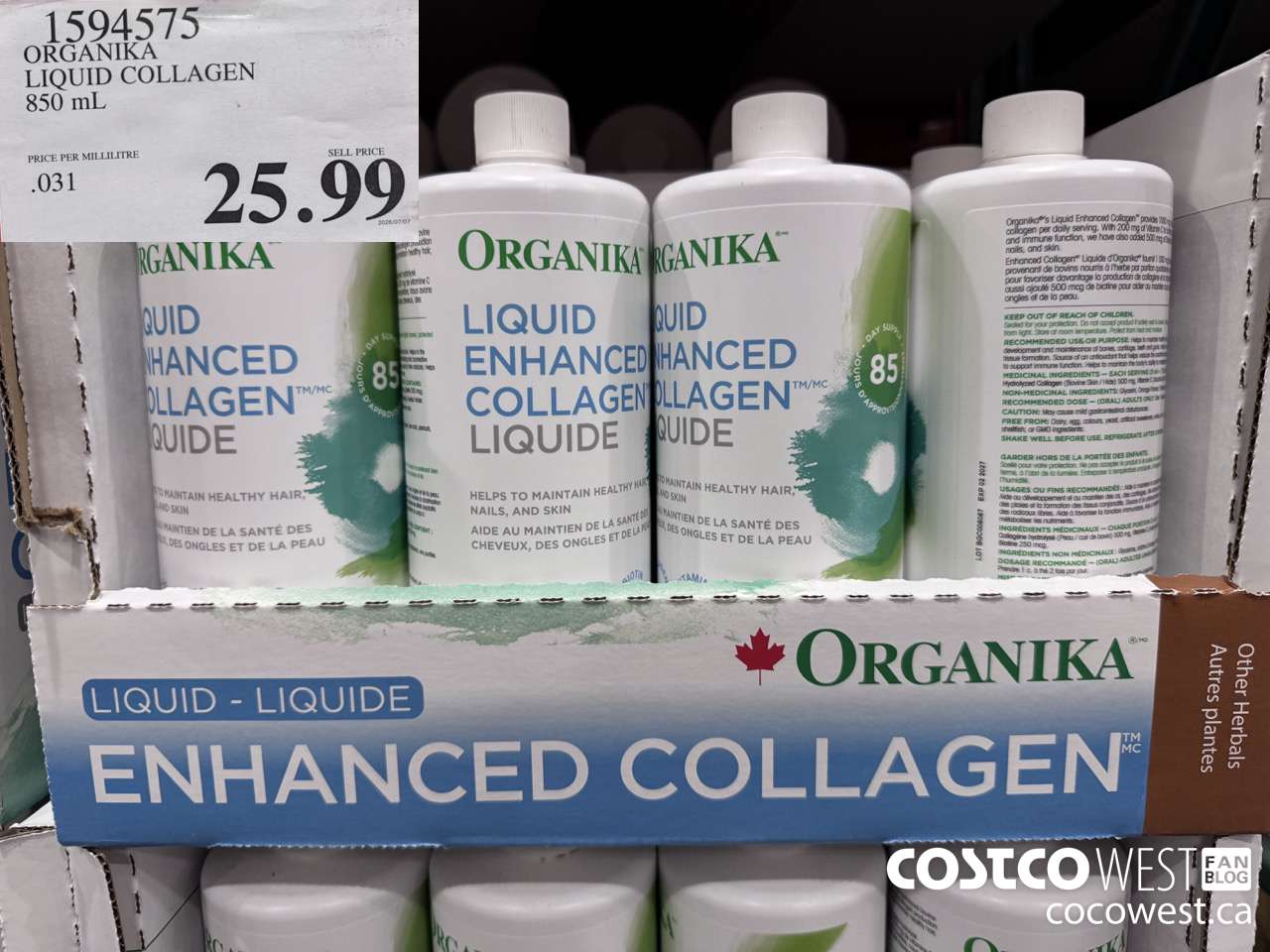 1594575 ORGANIKA LIQUID COLLAGEN 850 ML $25.99