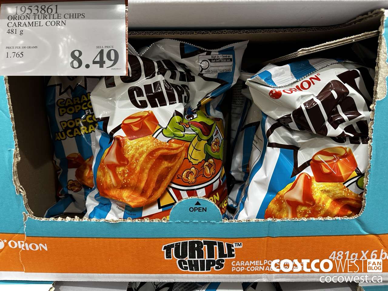 1953861 ORION TURTLE CHIPS CARAMEL CORN 481G $8.49