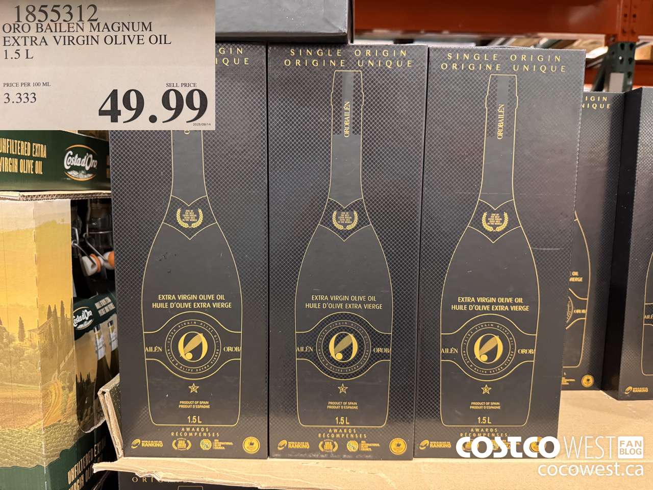 1855312 ORO BAILEN MAGNUM EXTRA VIRGIN OLIVE OIL 1.5L $49.99