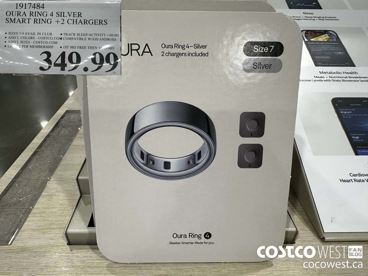 1917484 OURA RING 4 SILVER SMART RING + 2 CHARGERS $349.99