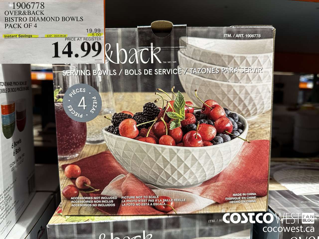 1906778 OVER & BACK BISTRO DIAMOND BOWLS 4 PACK ($5.00 INSTANT SAVINGS EXPIRES ON 2025-09-28) $14.99