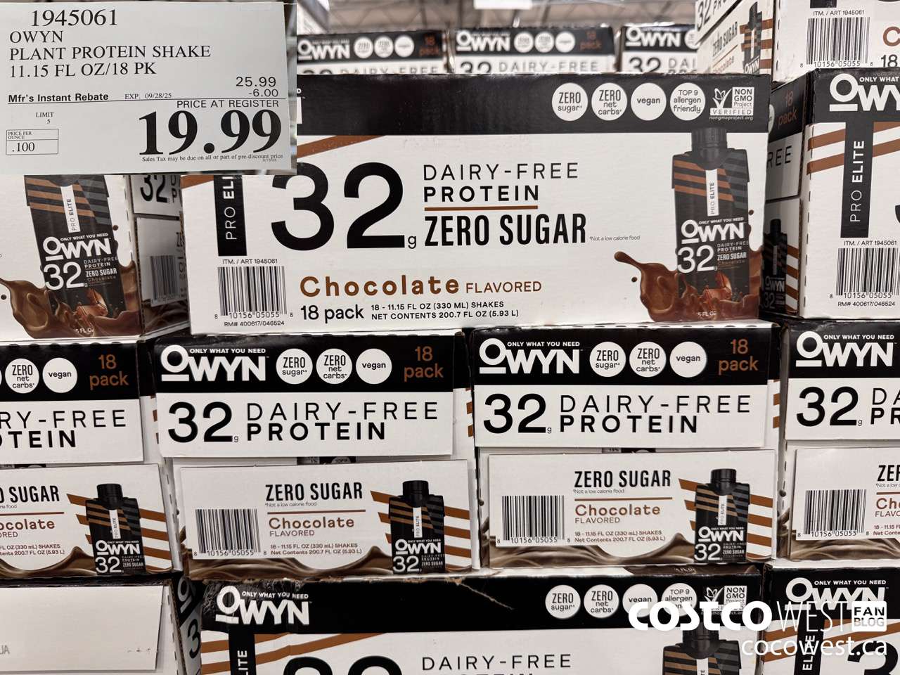 1945061 OWYN PLANT PROTEIN SHAKE 11.15 FL OZ/18 PK ($6.00 INSTANT SAVINGS EXPIRES ON 2025-09-28) $19.99