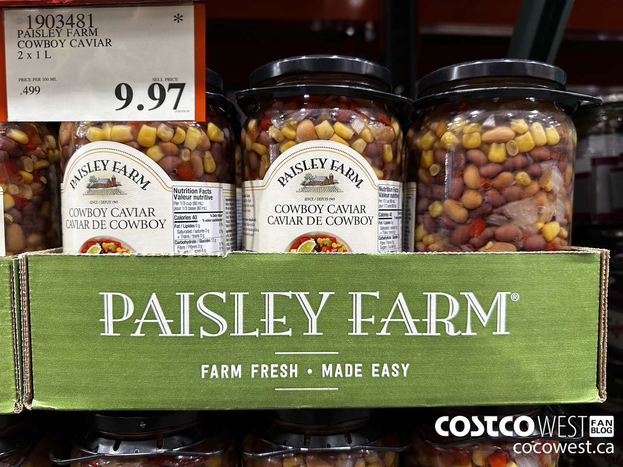 1903481 PAISLEY FARM COWBOY CAVIAR 2 X 1L $9.97
