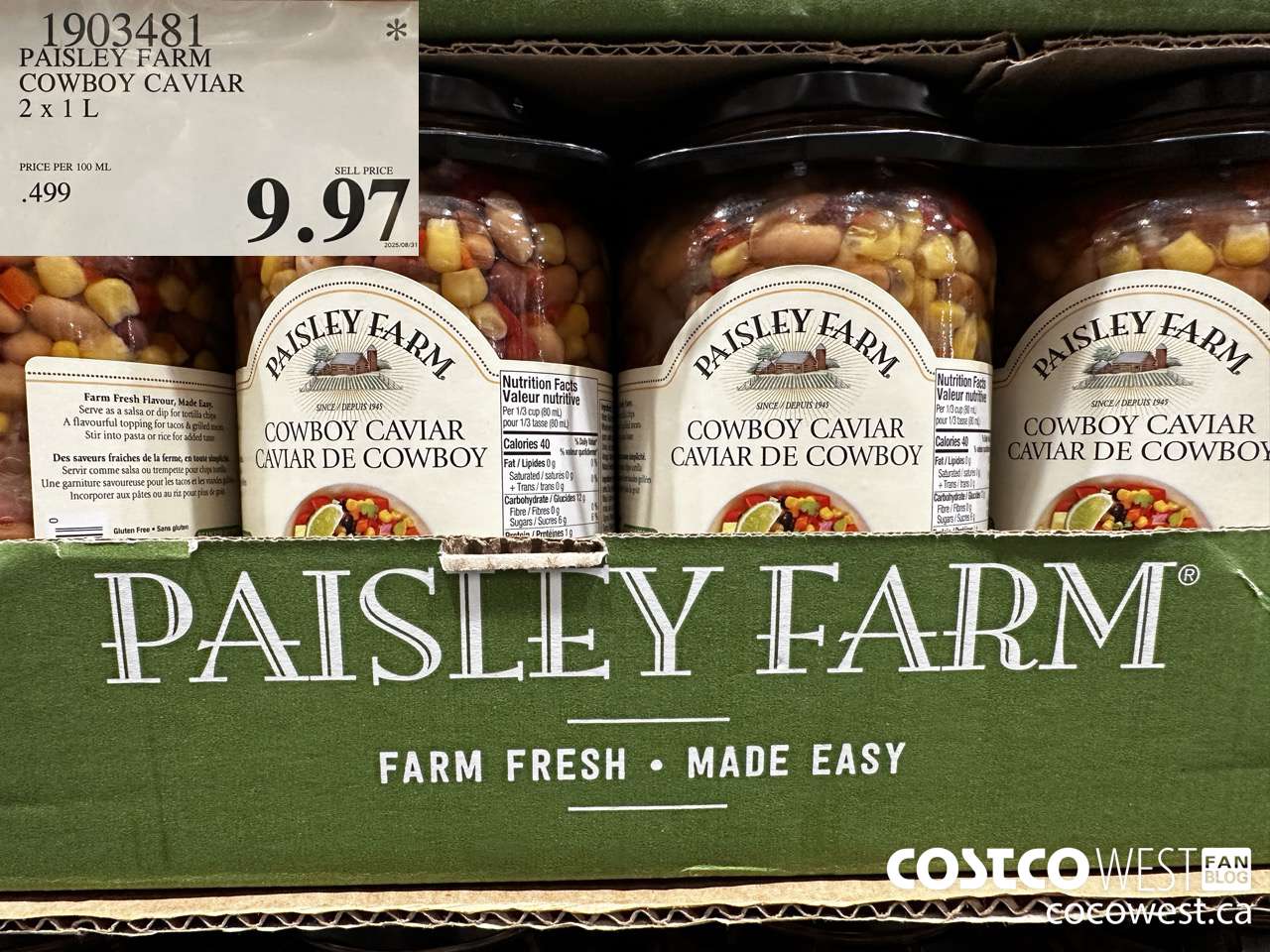 1903481 PAISLEY FARM COWBOY CAVIAR 2 X 1L $9.97