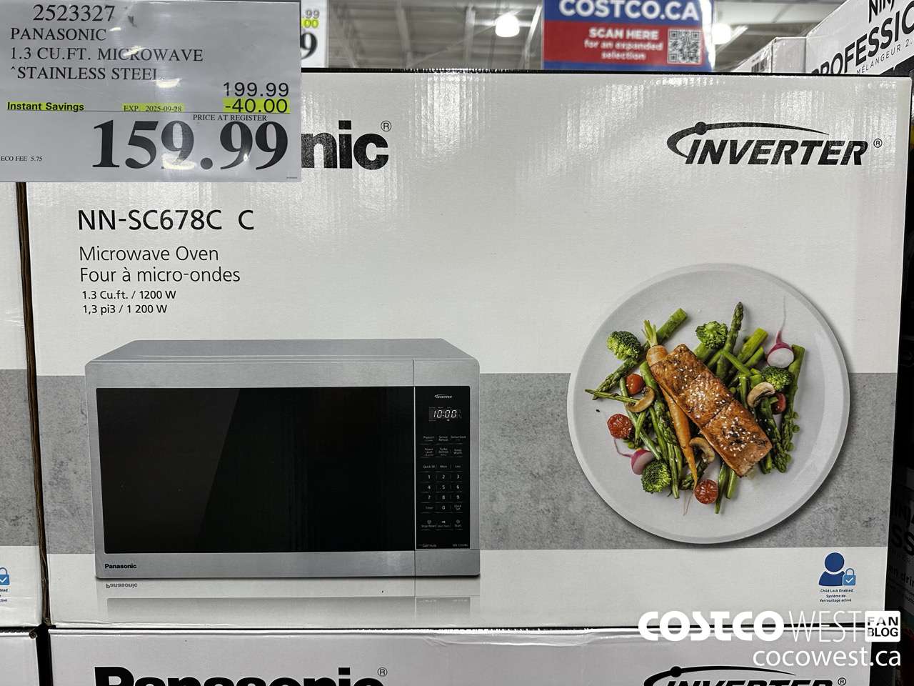 2523327 PANASONIC 1.3 CU FT MICROWAVE STAINLESS STEEL ($40.00 INSTANT SAVINGS EXPIRES ON 2025-09-28) $159.99