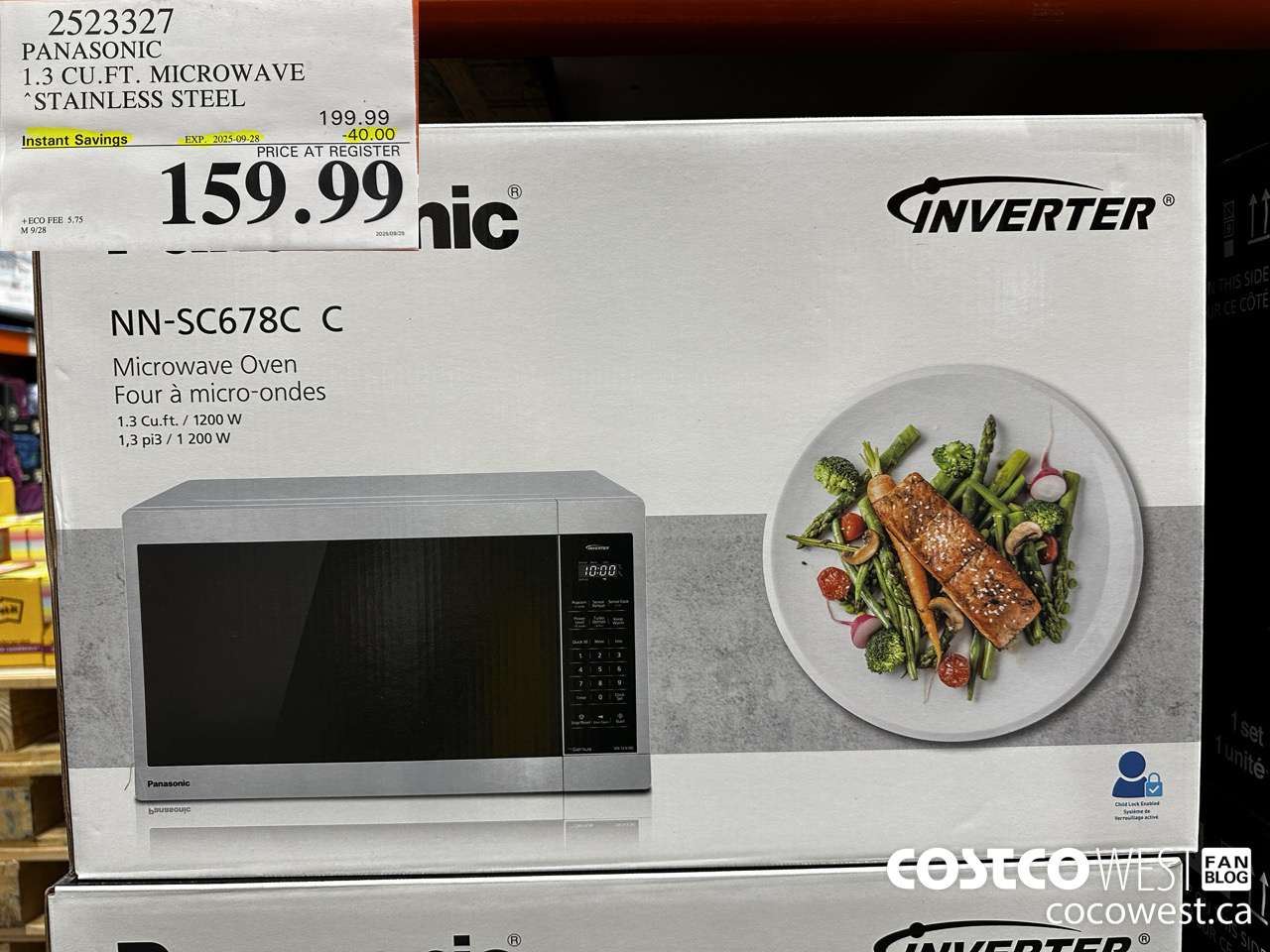 2523327 PANASONIC 1.3 CU FT MICROWAVE STAINLESS STEEL ($40.00 INSTANT SAVINGS EXPIRES ON 2025-09-28) $159.99