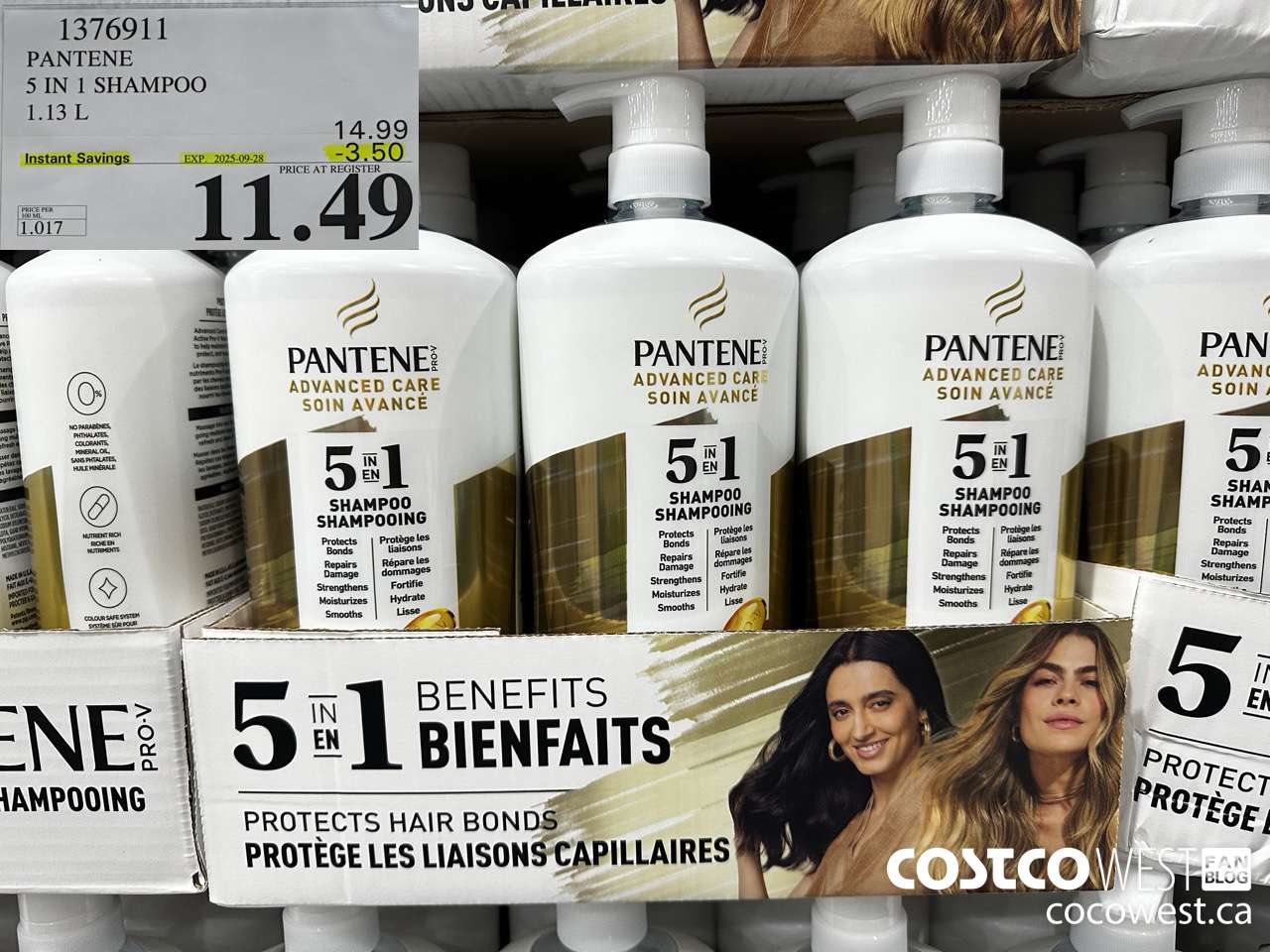 1376911 PANTENE 5 IN 1 SHAMPOO 1.13L ($3.50 INSTANT SAVINGS EXPIRES ON 2025-09-28) $11.49
