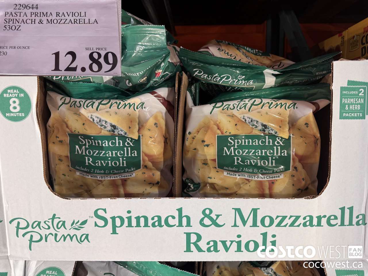 229644 PASTA PRIMA RAVIOLI SPINACH & MOZZARELLA 53 OZ $12.89