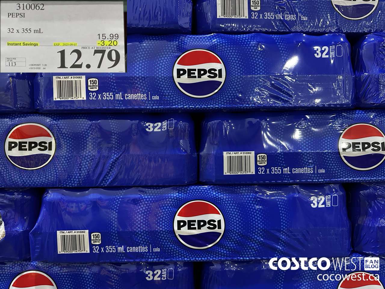 310062 PEPSI 32 X 355 ML ($3.20 INSTANT SAVINGS EXPIRES ON 2025-09-07) $12.79