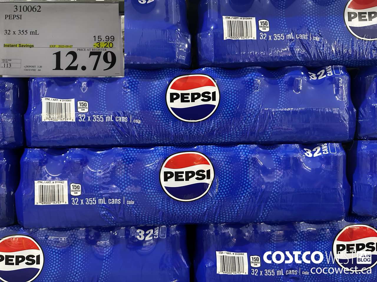 310062 PEPSI 32 X 355 ML ($3.20 INSTANT SAVINGS EXPIRES ON 2025-09-07) $12.79