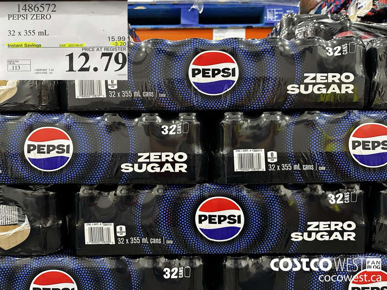1486572 PEPSI ZERO 32 x 355 mL ($3.20 INSTANT SAVINGS EXPIRES ON 2025-09-07) $12.79