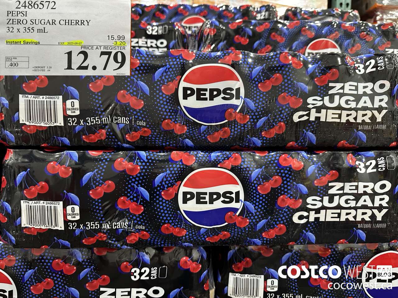 2486572 PEPSI ZERO SUGAR CHERRY 32 X 355ML ($3.20 INSTANT SAVINGS EXPIRES ON 2025-09-07) $12.79