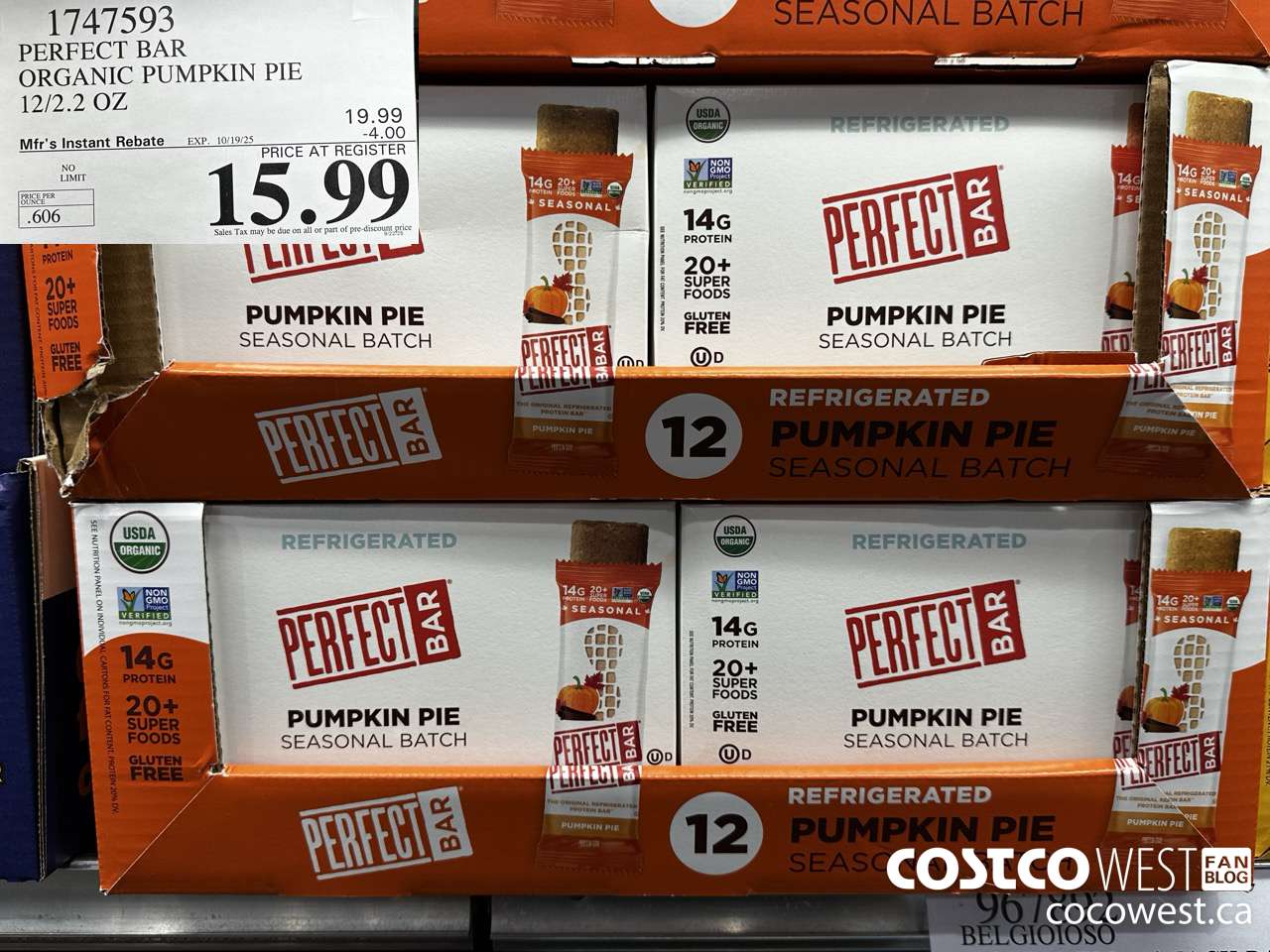 1747593 PERFECT BAR ORGANIC PUMPKIN PIE 12/2.2 OZ ($4.00 INSTANT SAVINGS EXPIRES ON 2025-10-19) $15.99
