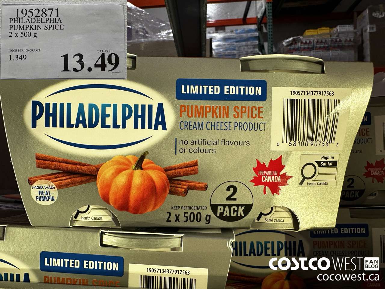 1952871 PHILADELPHIA PUMPKIN SPICE 2 X 500G $13.49