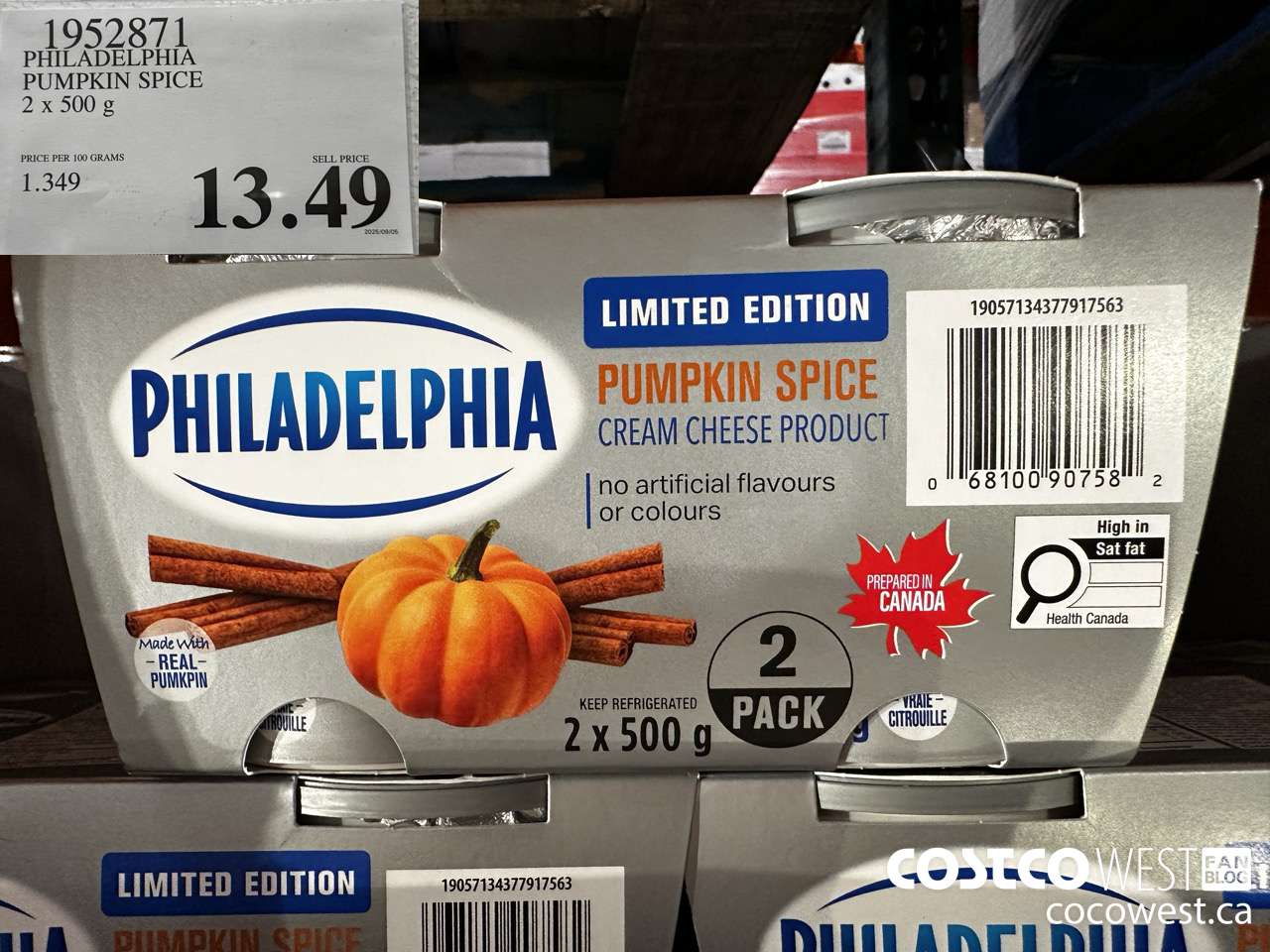 1952871 PHILADELPHIA PUMPKIN SPICE 2 X 500G $13.49