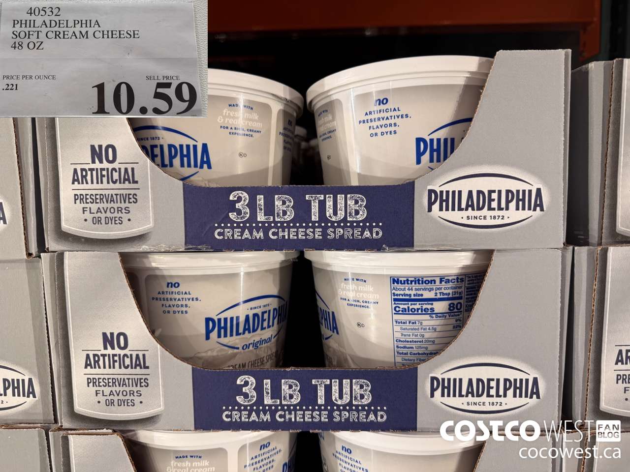 40532 PHILADELPHIA SOFT CREAM CHEESE 48 OZ $10.59