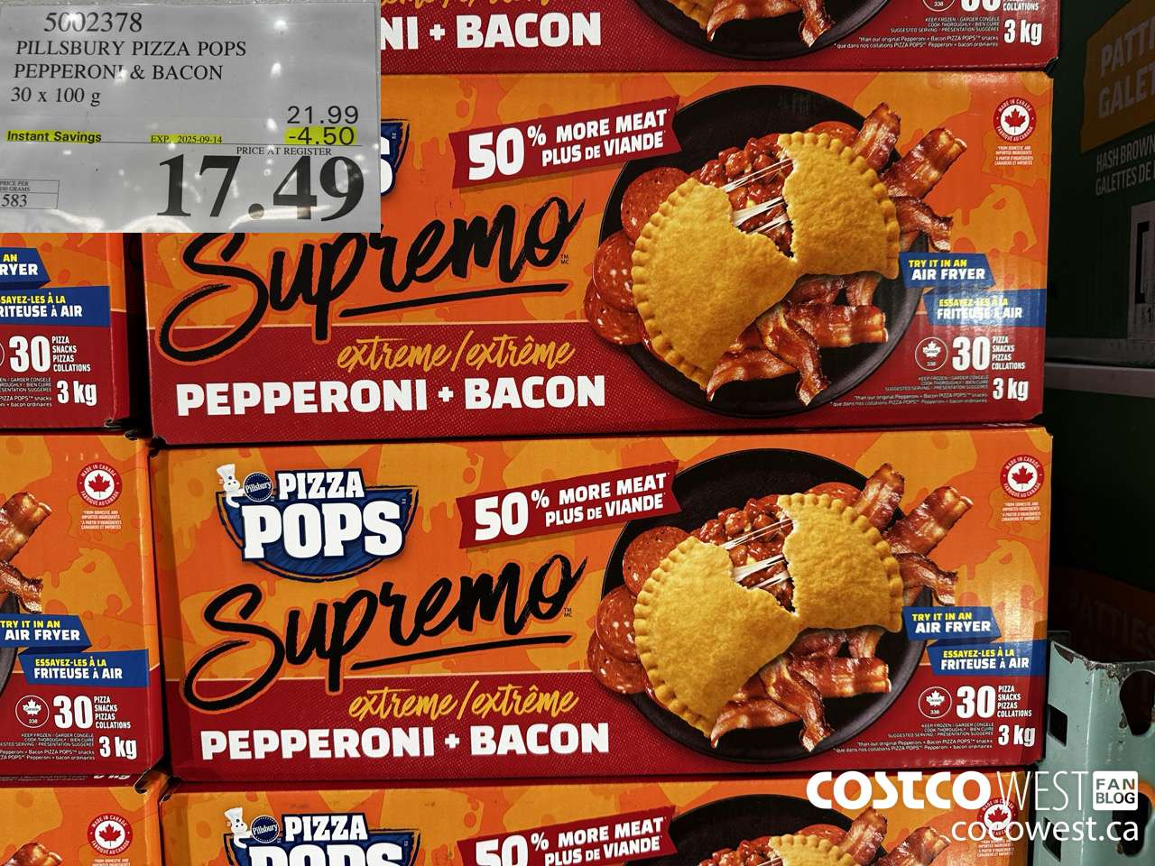 5002378 PILLSBURY PIZZA POPS PEPPERONI & BACON 30 x 100 g ($4.50 INSTANT SAVINGS EXPIRES ON 2025-09-14) $17.49