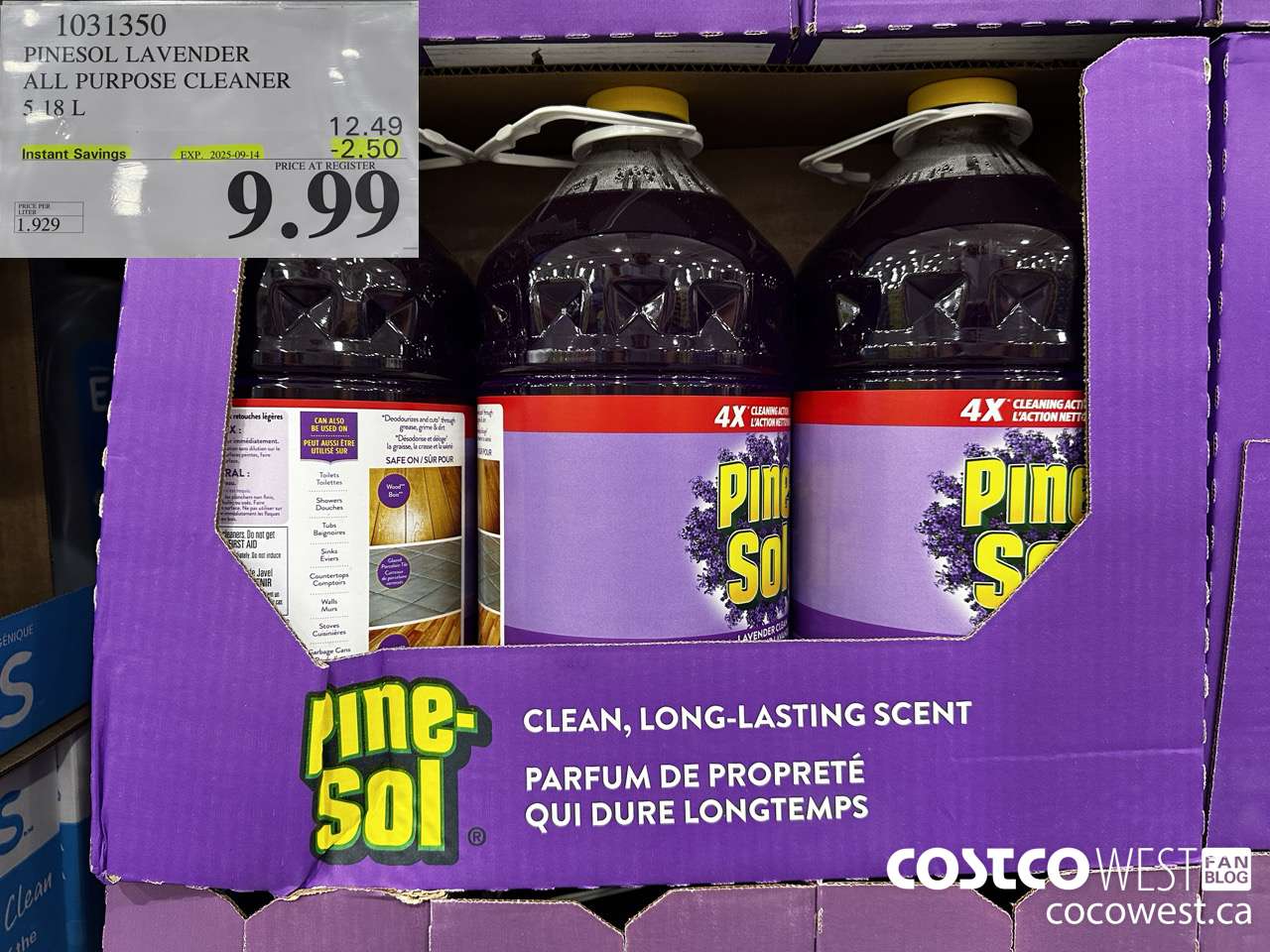 1031350 PINESOL LAVENDER ALL PURPOSE CLEANER 5.18 L ($2.50 INSTANT SAVINGS EXPIRES ON 2025-09-14) $9.99