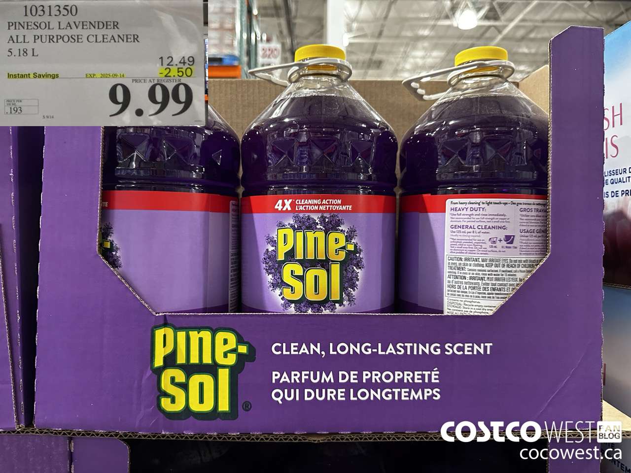 1031350 PINESOL LAVENDER ALL PURPOSE CLEANER 5.18 L ($2.50 INSTANT SAVINGS EXPIRES ON 2025-09-14) $9.99