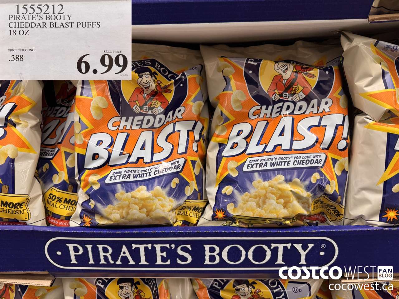 1555212 PIRATE'S BOOTY CHEDDAR BLAST PUFFS 18 OZ $6.99