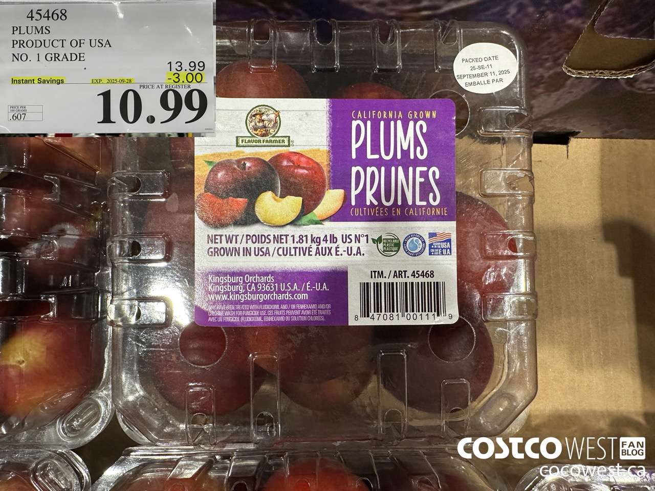 45468 PLUMS PRODUCT OF USA NO. 1 GRADE ($3.00 INSTANT SAVINGS EXPIRES ON 2025-09-28) $10.99
