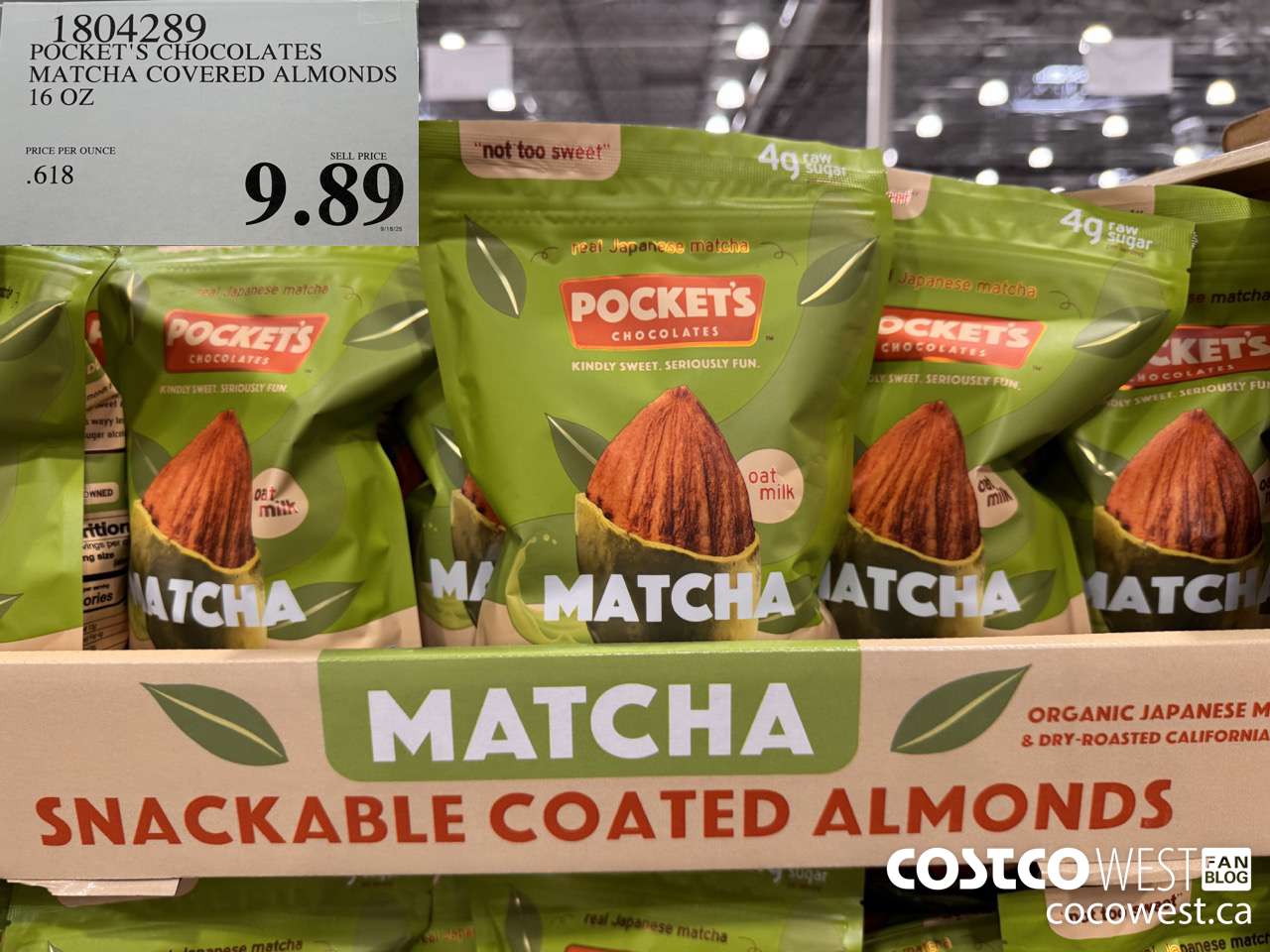 1804289 POCKET'S CHOCOLATES MATCHA COVERED ALMONDS 16 OZ $9.89
