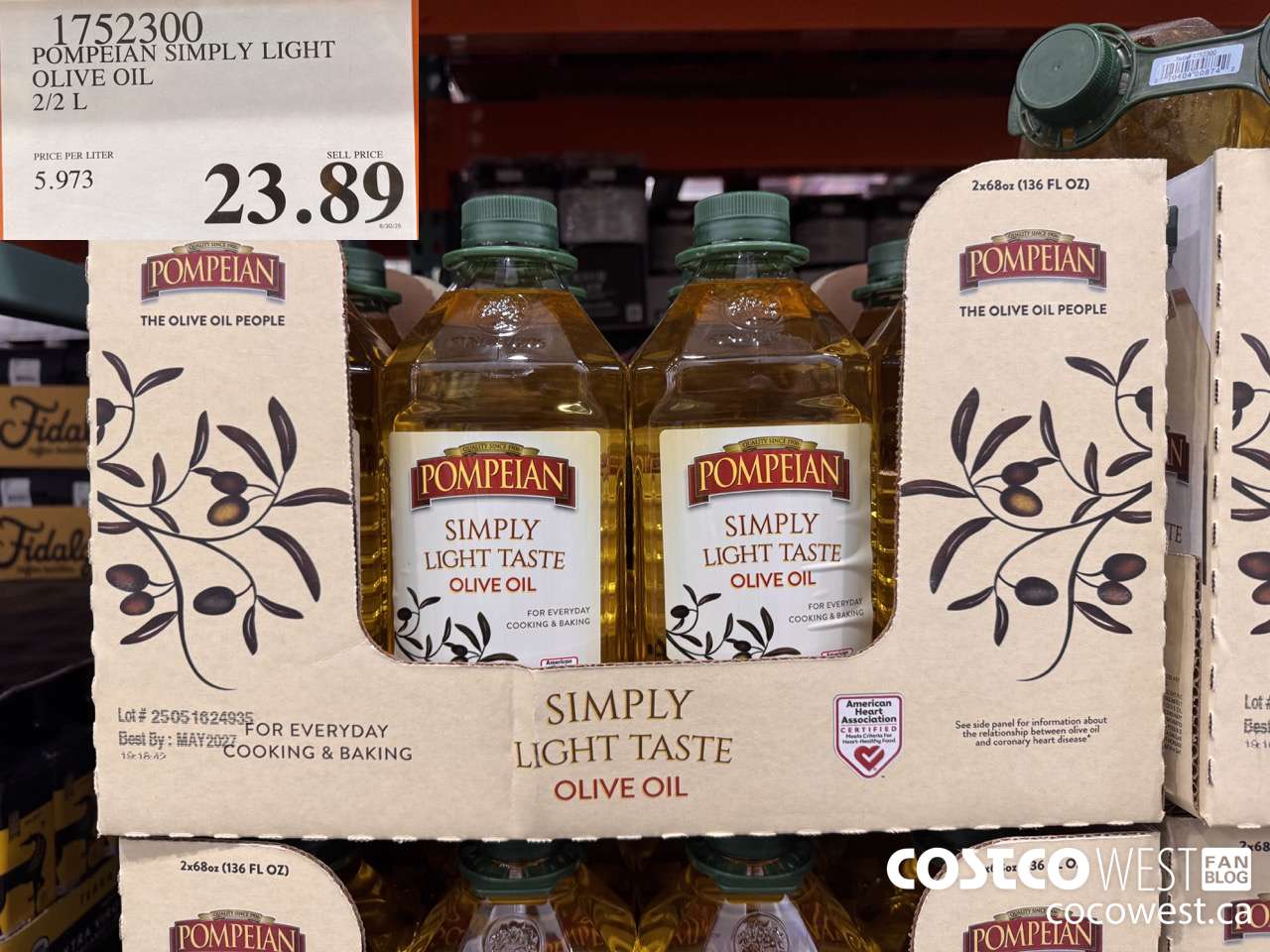 1752300 POMPEIAN SIMPLY LIGHT OLIVE OIL 2/2L $23.89