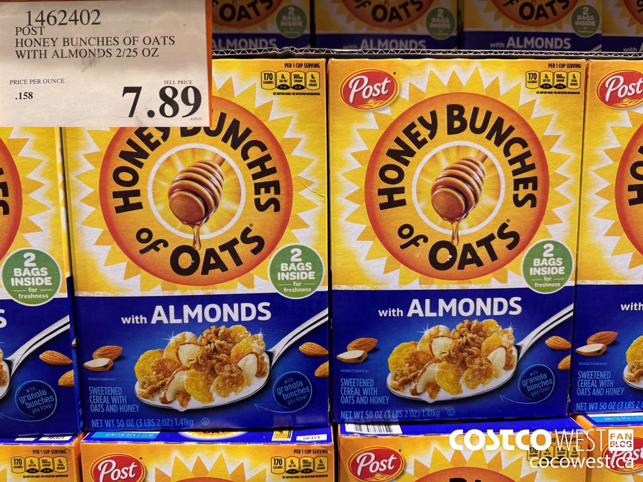 1462402 POST HONEY BUNCHES OF OATS WITH ALMONDS 2/25 OZ $7.89
