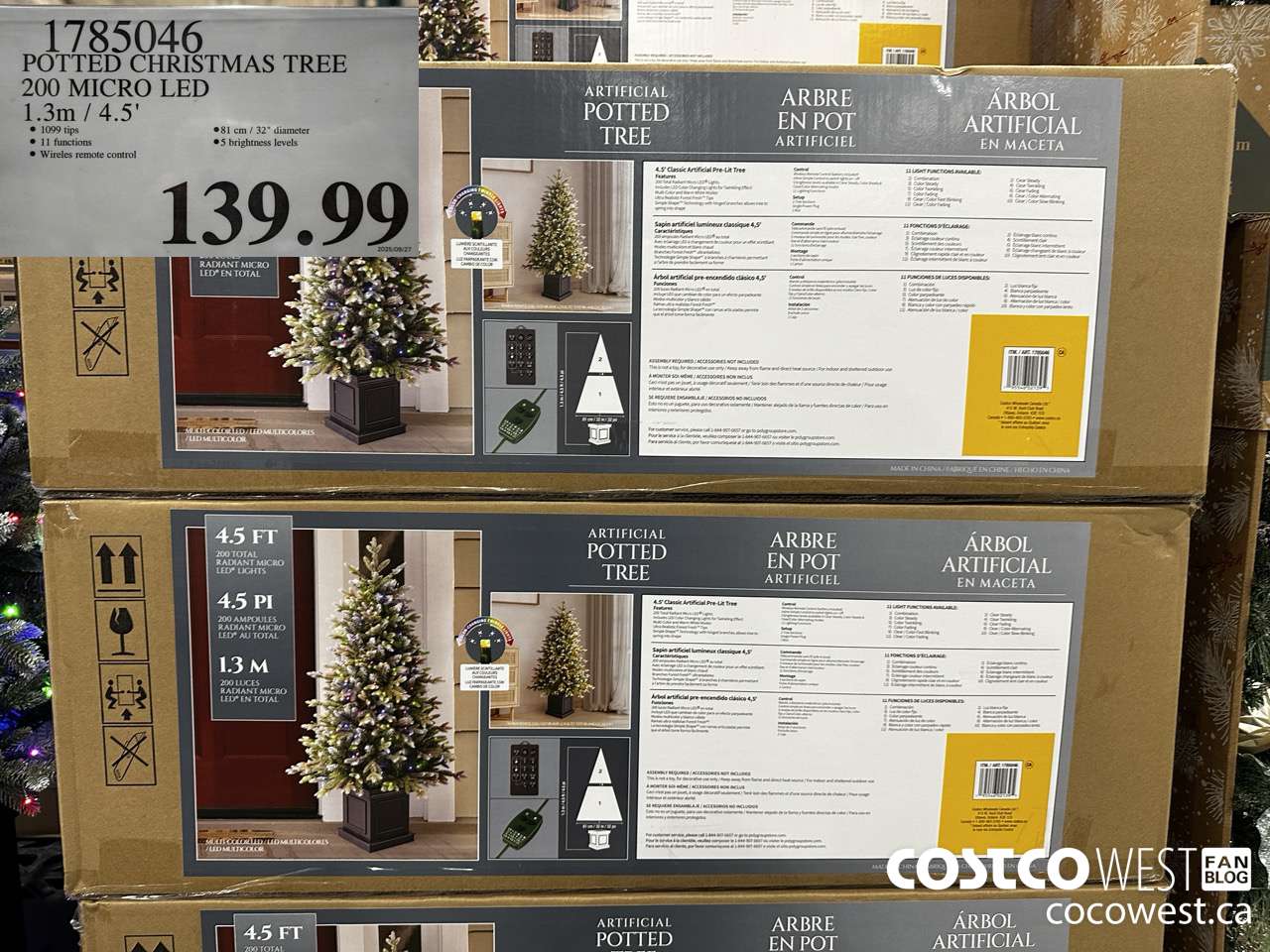 1785046 POTTED CHRISTMAS TREE 200 MICRO LED 1.3M/4.5' $139.99