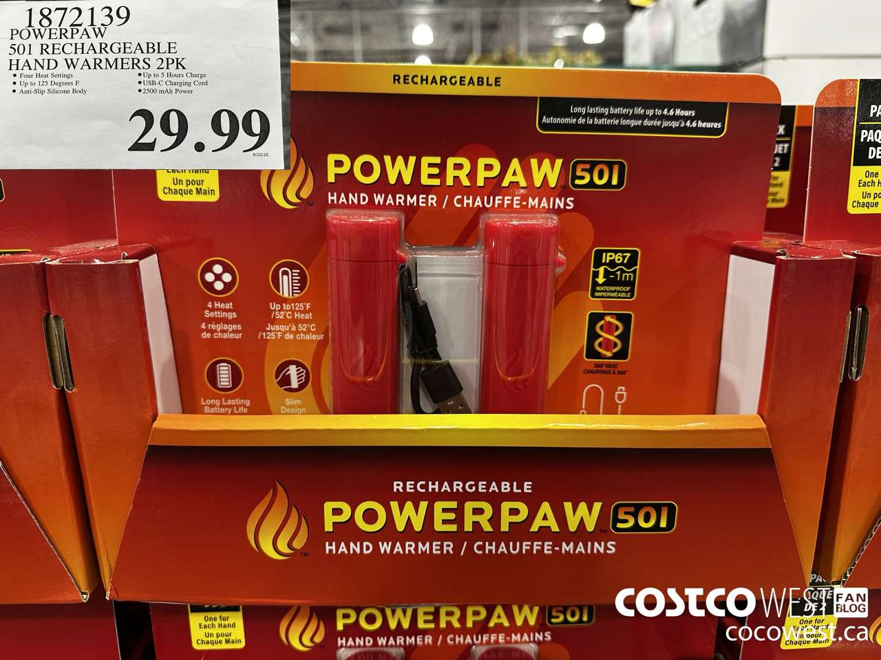 1872139 POWERPAW 501 RECHARGEABLE HAND WARMERS 2PK $29.99